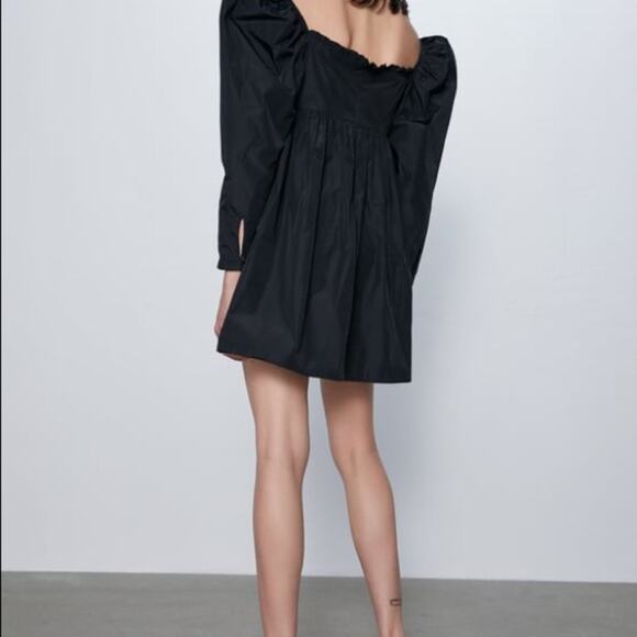 NWOT Zara Black Embroidered Puff Sleeve Mini Dress - Picture 3 of 12